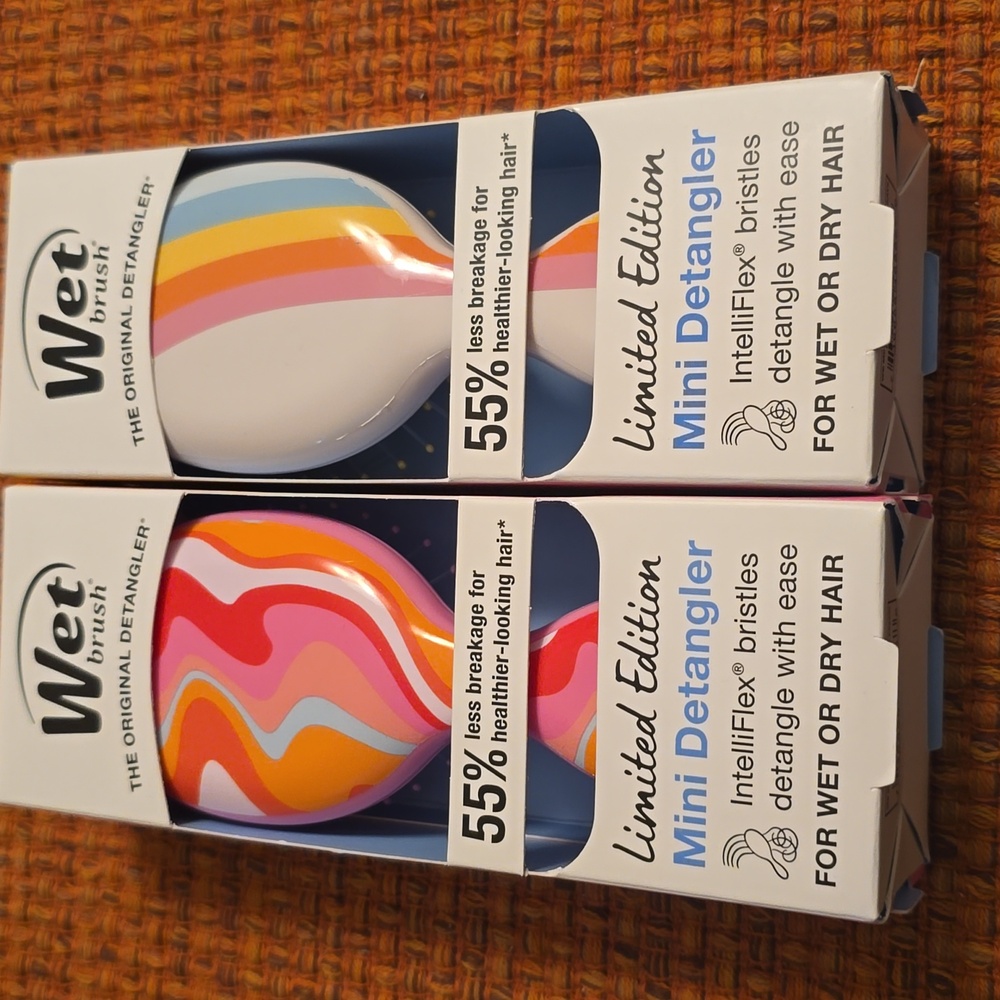 WET BRUSH BRAND ORIGINAL MULTI COLORS MINI DETANGLER BRUSHES BUNDLE OF 2